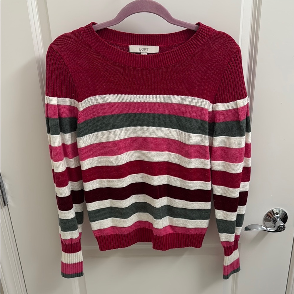 LOFT Women's Striped Sweater - Red, Pink, Green, White